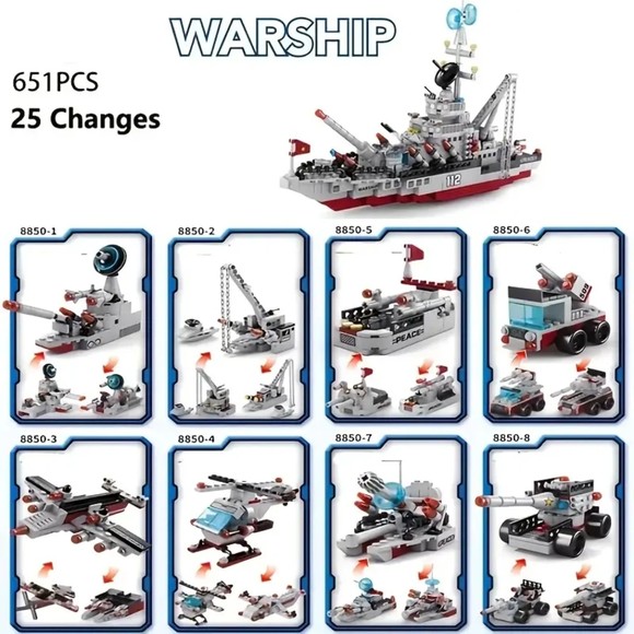 NIB 651pcs 25 Changes Military Warships Series Army Building Blocks Ship Models - Picture 4 of 7